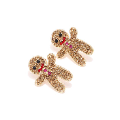 Christmas Cute Earrings Full of Zircon Christmas Gingerbread Man Earrings Sweet Temperament Alloy Diamond Earrings