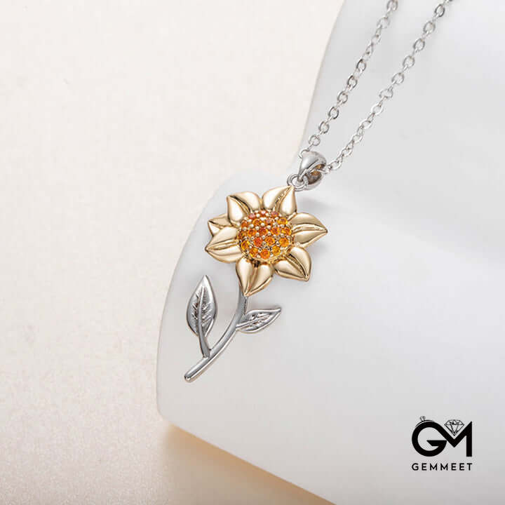 Golden Sunflower Sterling Silver Pendant Necklace