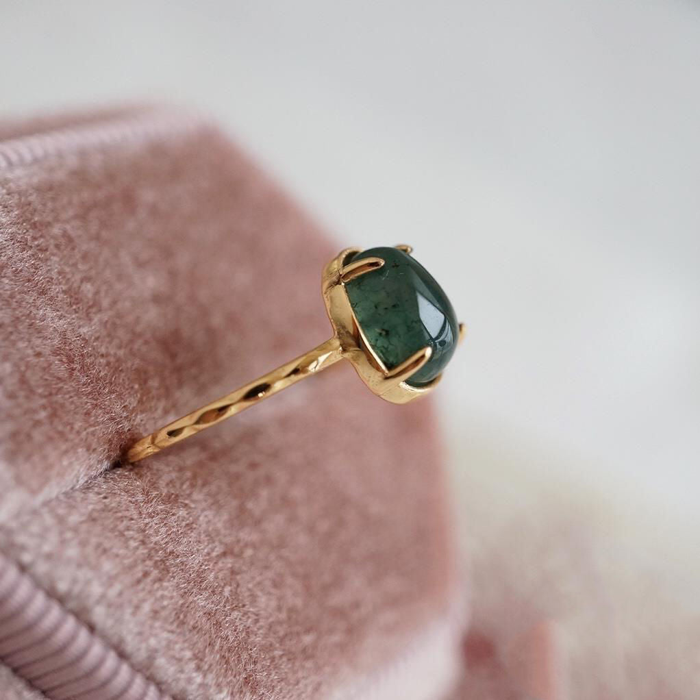 Marine Faxul Natural Seaweed Green Stone Drop Ring