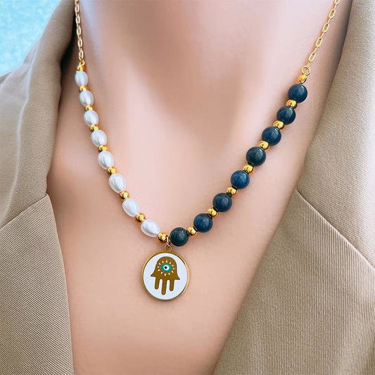 Pearl Lapis Lazuli Turquoise Necklace Bracelet Earrings Set