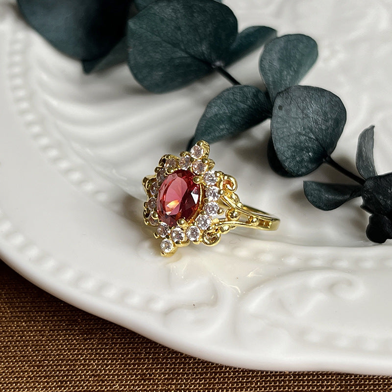 Red Stone Gold Plated Zircon Ring