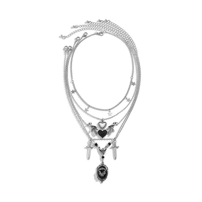 Halloween Sweet and Cool Creative Sword-shaped Necklace Dark Punk Love Wings Pendant Pendant