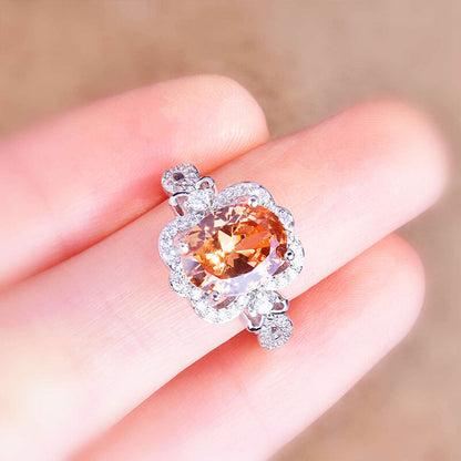 Retro Imitation Fanta Stone Padparadscha Opening Color Gem Ring Orange Red Sun Never Sets Stone Ring