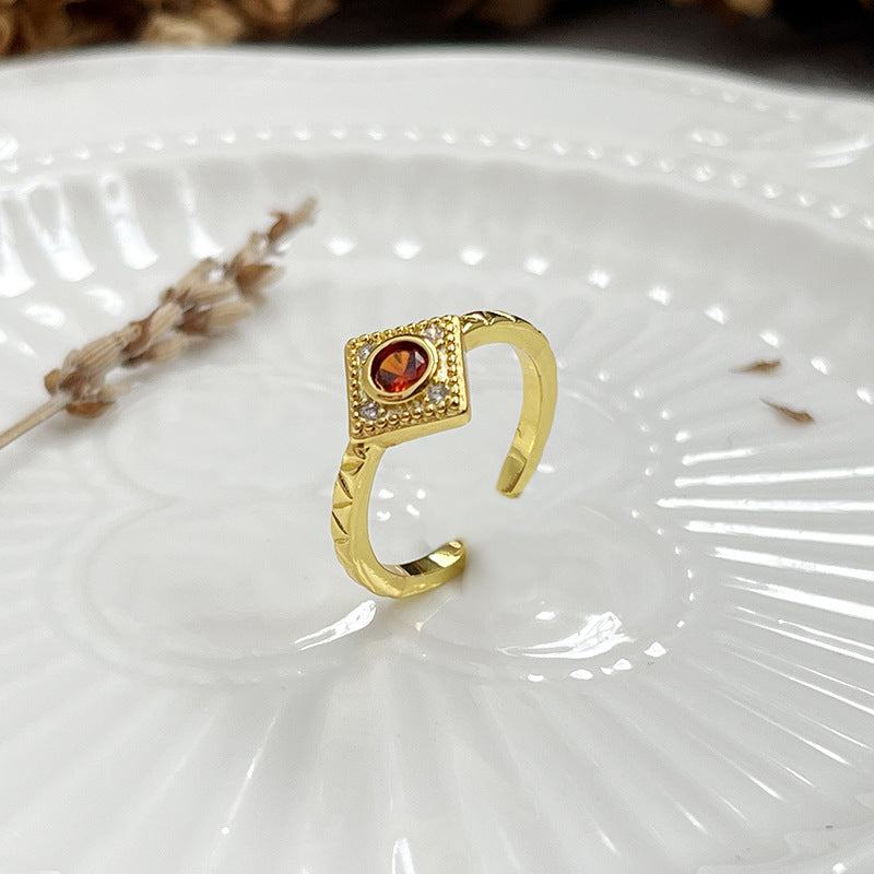 Vintage Diamond Red Zircon Ring