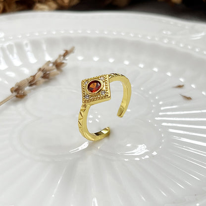 Vintage Diamond Red Zircon Ring