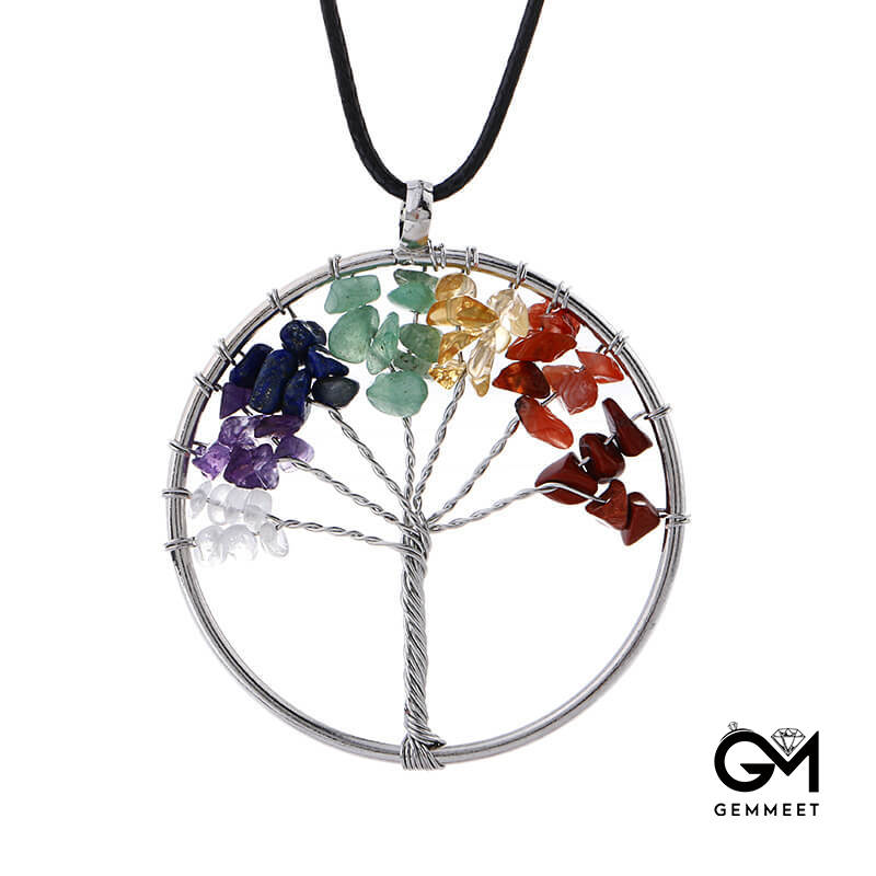 Crystal  Wrapped Silk Tree of Life Necklace