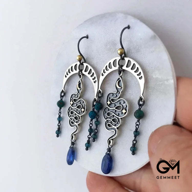 Moon Star Snake Earrings Sapphire Drop Witch Earrings