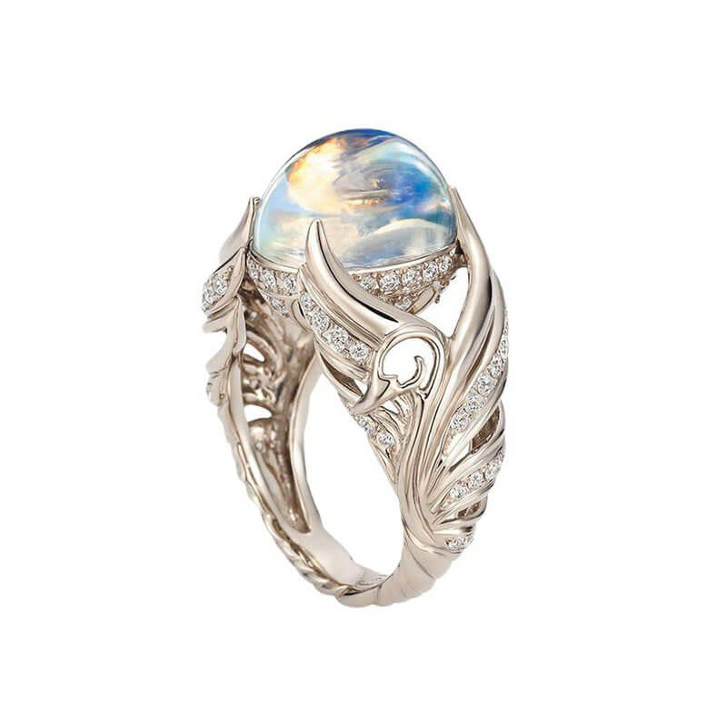 Hollow Stones Angel Wings Moonstone Ring