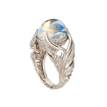 Hollow Stones Angel Wings Moonstone Ring