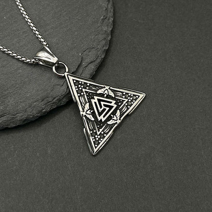 Vintage 3D Relief Triangle Stainless Steel Pendant Necklace