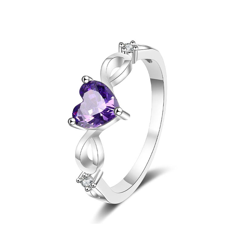 S925 Silver Amethyst Heart Ring