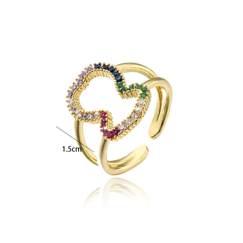 Hollow Color Stones 2-Layers Ring