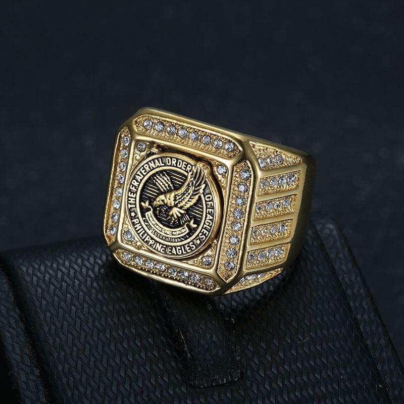 Stainless Steel Vacuum Gold-plated Inlaid Cubic Zirconia Eagle Domineering Men's Square Ring