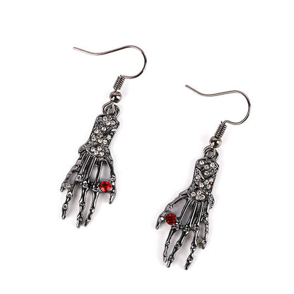 Halloween Skeleton Hand Bones Necklace Earrings Set