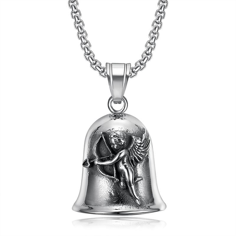 Punk Motorcycle Angel Cupid Wings Exorcist Bell Pet Bell Pendant