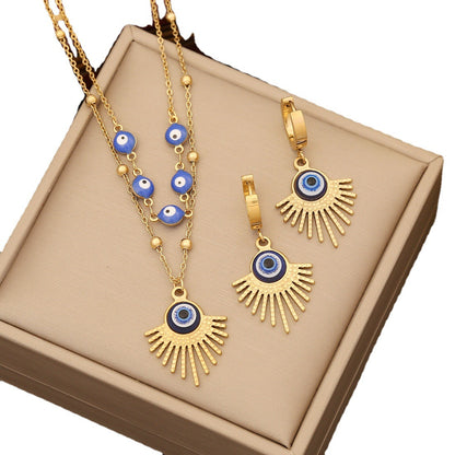 Blue Evil Eye Pendant Bracelet Necklace & Earrings