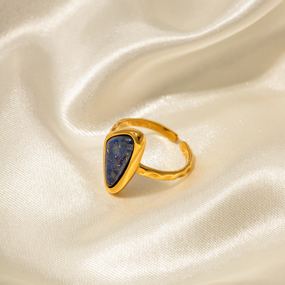 Gold Stainless Steel Lapis Gold Stone Opening Ring