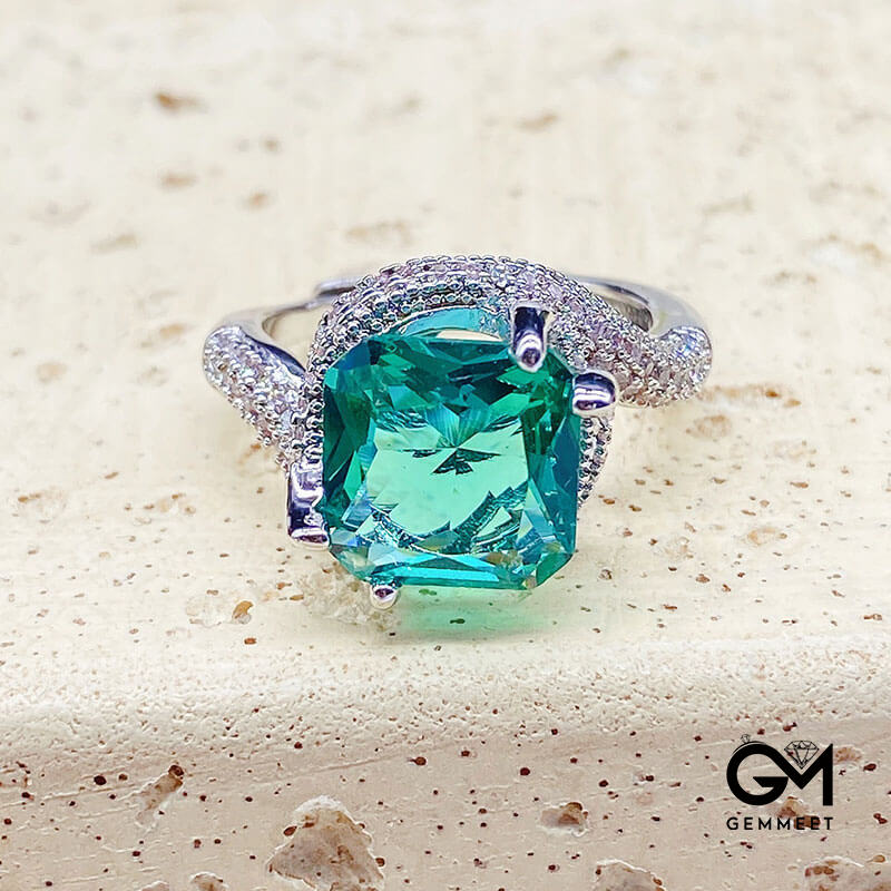 Five-carat Imitation Paraiba Ring Lake Green High Carbon Diamond Fancy Sapphire Ring