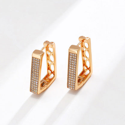 Geometric Frosty Square Earrings with All Over Pave Zircons