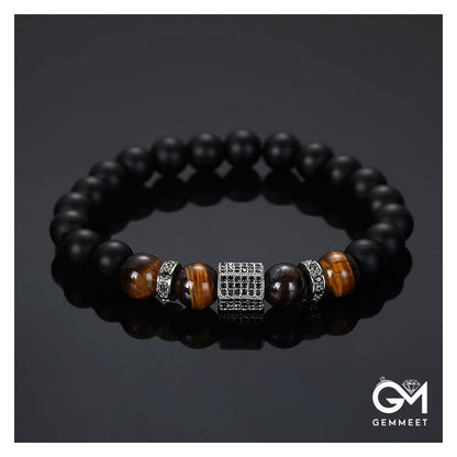 Men's Frosted Black Pearl Tiger Eye Stone Bracelet