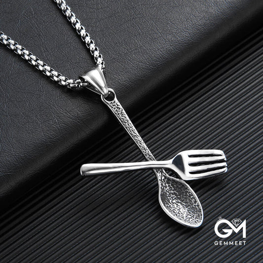 Stainless Steel Tableware Spoon Fork Pendant Necklace