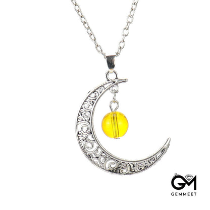 Hollow Moon Crystal Bead Necklace