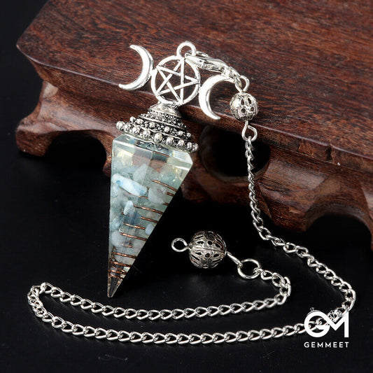 Colored Stone Aquamarine Hexagon Cone Spirit Pendulum