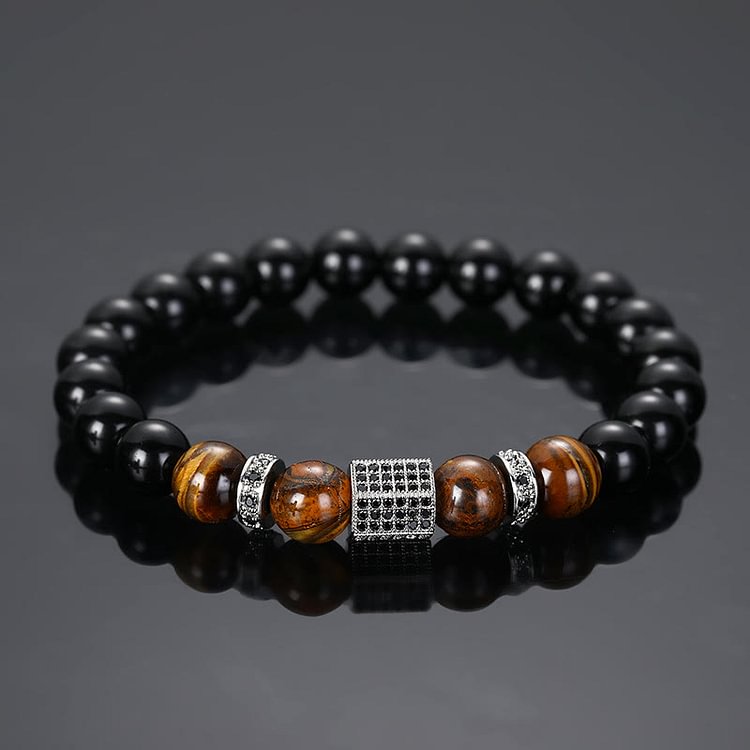 Men's Frosted Black Bead Tiger Eye Bracelet