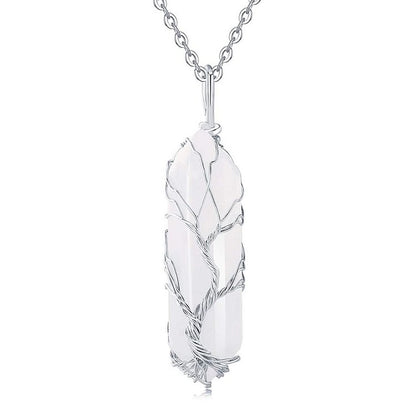 Crystal With Tree Of Life Gemstone Necklace