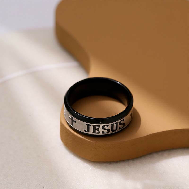 Jesus Cross Letter Bible Wedding Band Ring