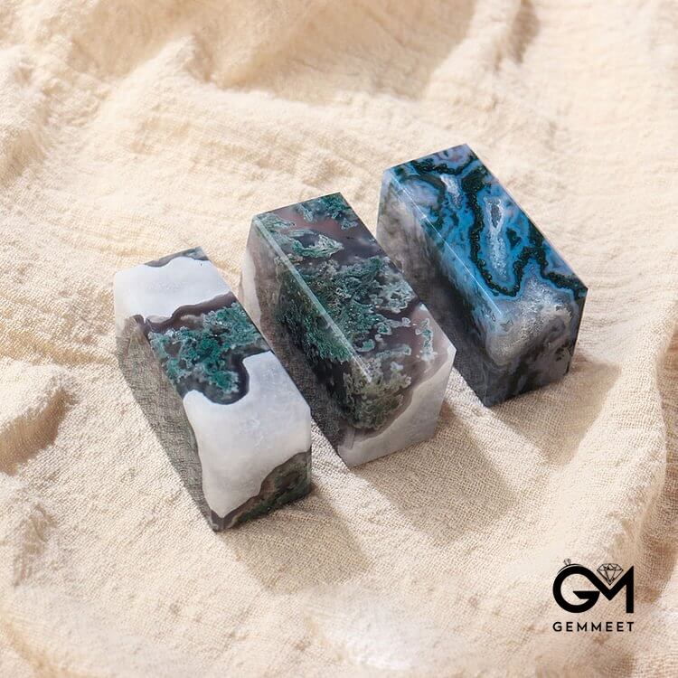 Moss Agate Geometric Cube Gemstone Decoration