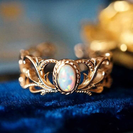 Opal Vintage Open Adjustable Gold Ring