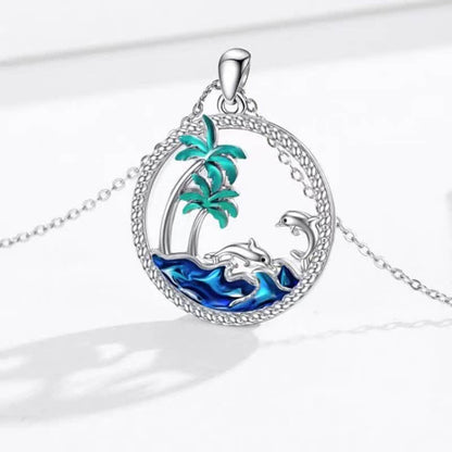 Blue Ocean Scene Palm Tree Necklace