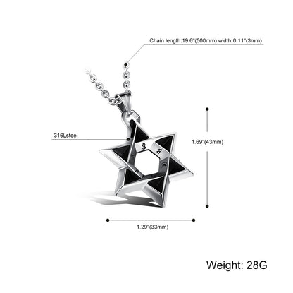 Titanium Steel Hexagram Pendant Chain Necklace