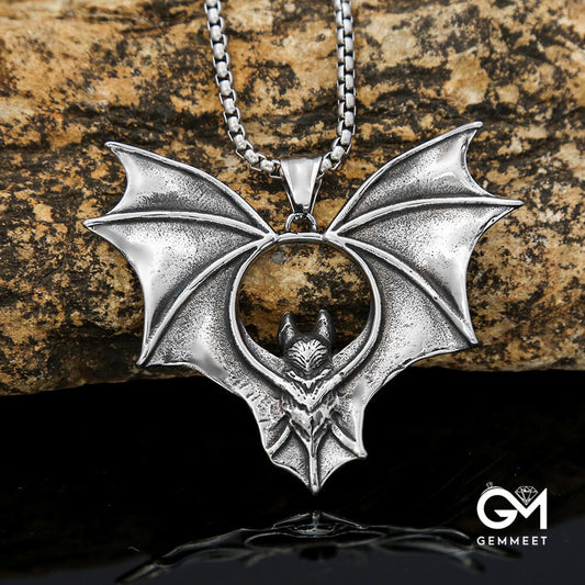 Punk Stainless Steel Vintage Bat Pendant Necklace