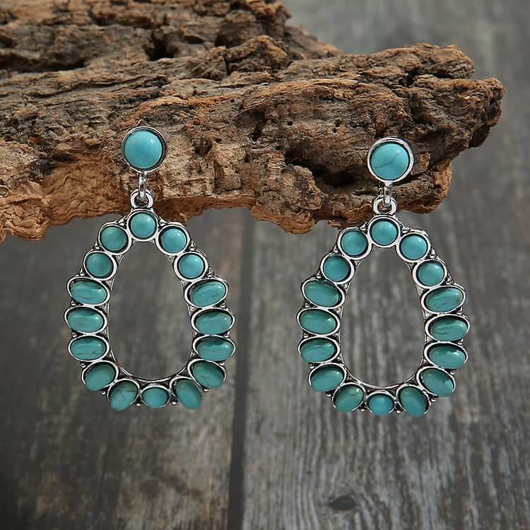 Waterdrop Cutout Set Turquoise Stud Bohemia Earrings