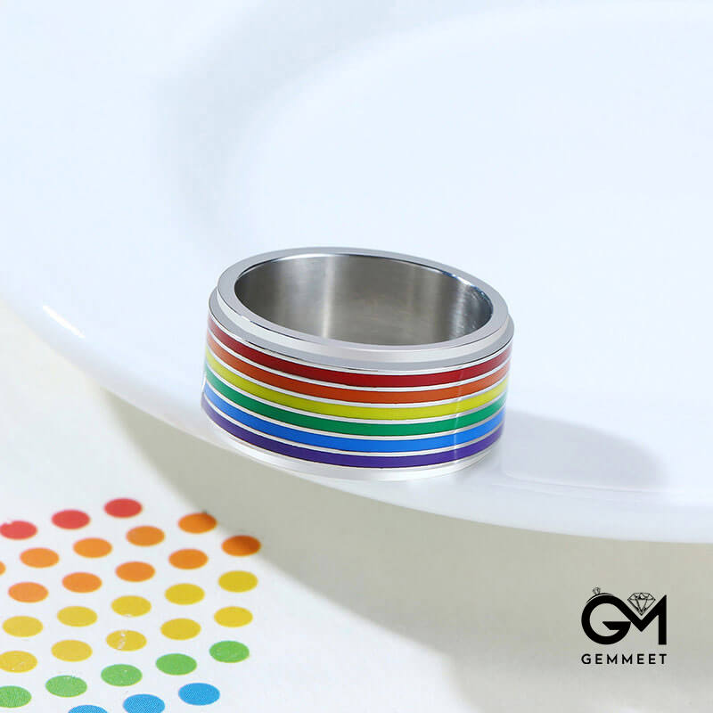 LGBT Rainbow Thick Rotatable Ring