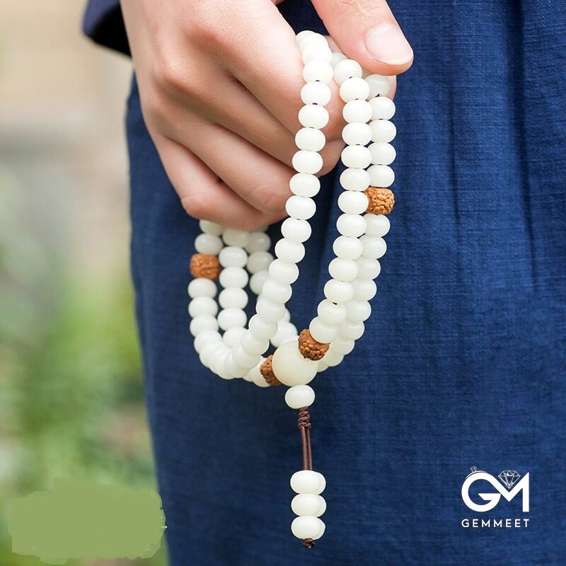 White Jade Bodhi 108 Beads Hand-held Rosary Bracelet