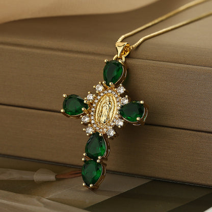 Cross Full Drip Shape Stones Pendant Necklace