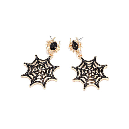 Halloween Spider Web Earrings Personality Temperament Alloy Drop Oil Spider Earrings Gothic Dark Earrings