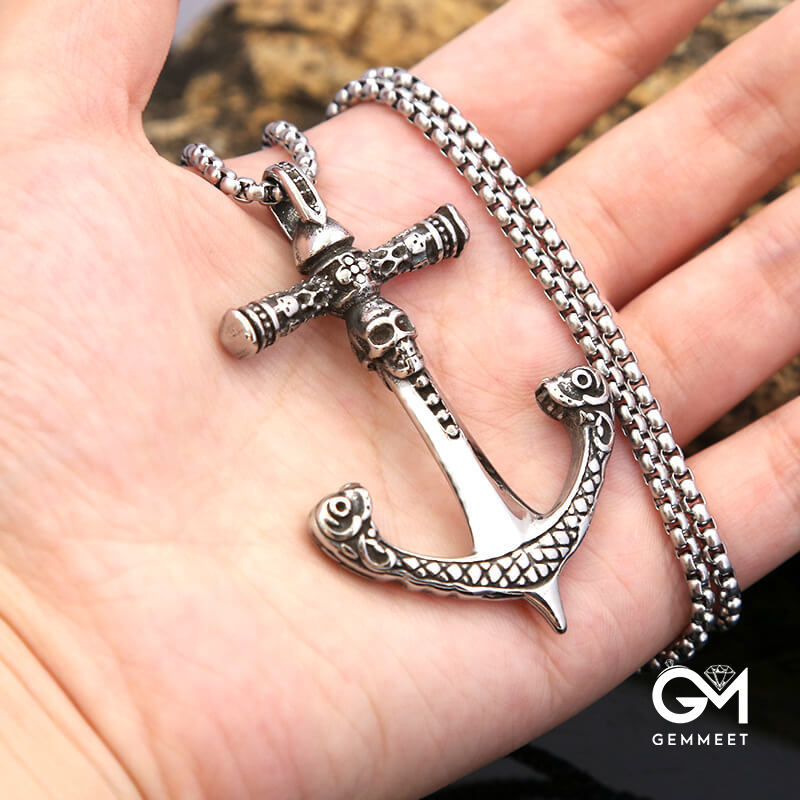 Titanium Steel Boat Anchor Skeleton Necklace