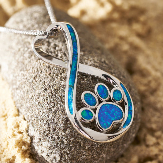 Opal Infinity Love Paw Necklace & Earrings