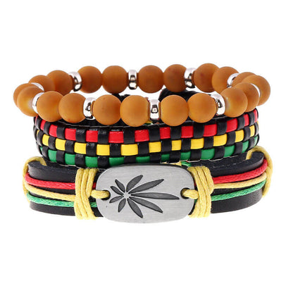 Hip-hop Hiphop Street Dance Red, Yellow and Green Braided Leather Bracelet