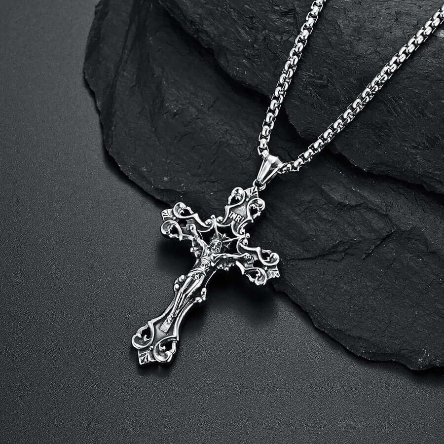 Men's Stainless Steel Gothic Jesus Christ Cross Necklace