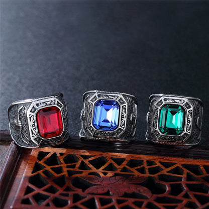 Vintage Bull Head Gem Titanium Steel Ring