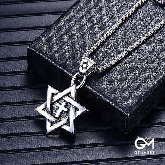 Cross Titanium Steel Hexagram Star Necklace