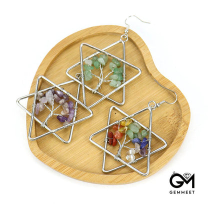 Hexagram Crystal Tree of Life Earrings