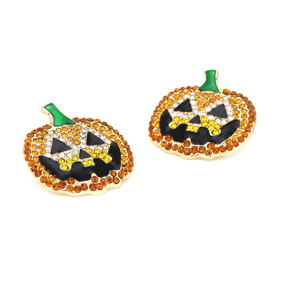 Halloween Stud Earrings Retro Funny Alloy Drip Oil Inlaid Zircon Pumpkin Earrings