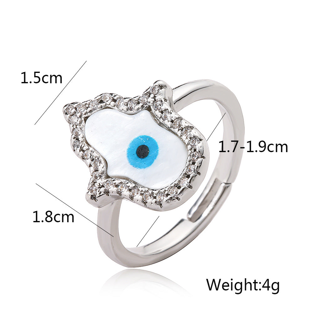 Hamsa Evil Eye Halos Stones Signet Ring