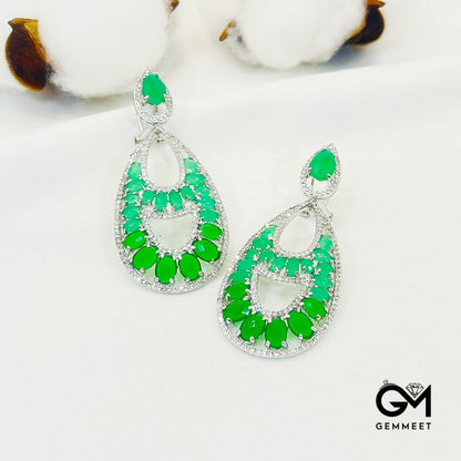 Pear-Shaped Center Hollow Green Stone Pendant Earrings